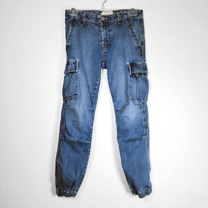 Nili Lotan French Military Cargo Jeans Blue Vintage Wash Denim Size 24 Waist 28"